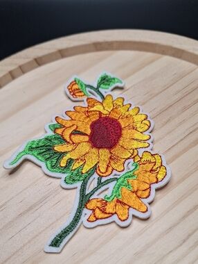 Embroidered Sunflower Iron-On Patch - Yellow & Green